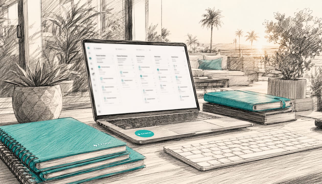 Modern workspace with sales enablement dashboard