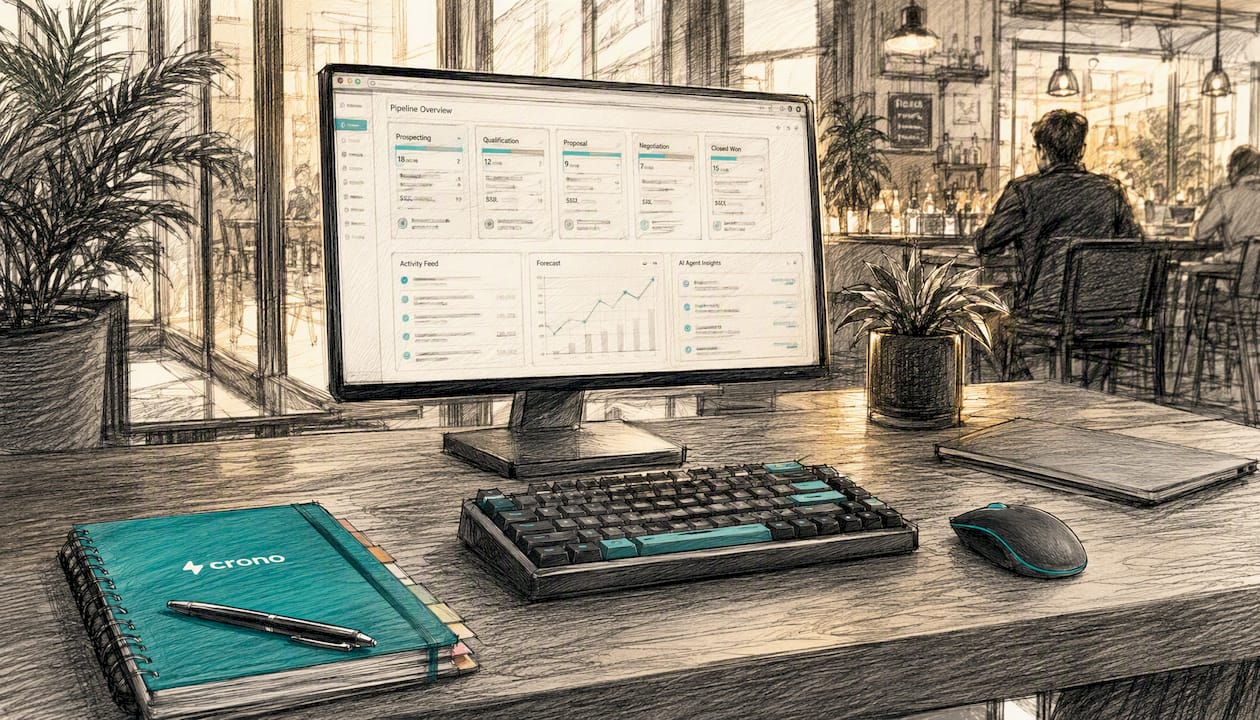 Modern workstation with sales pipeline dashboards