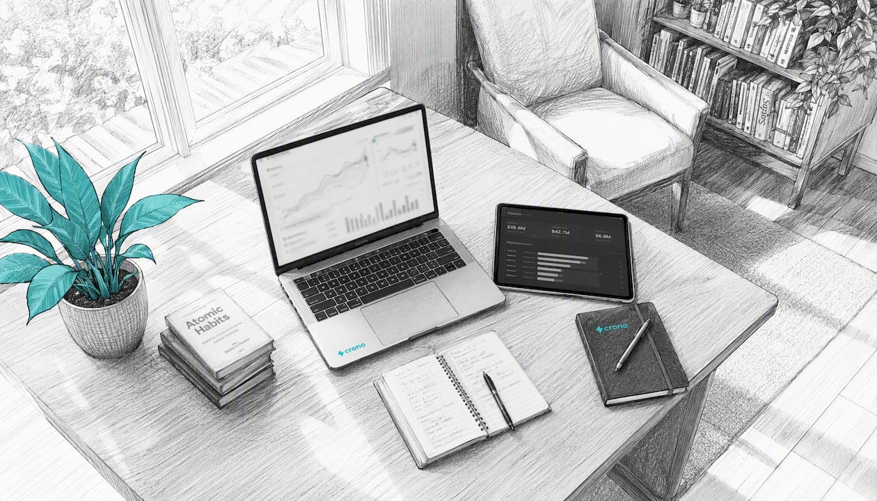 Laptop and dashboard showing sales metrics review