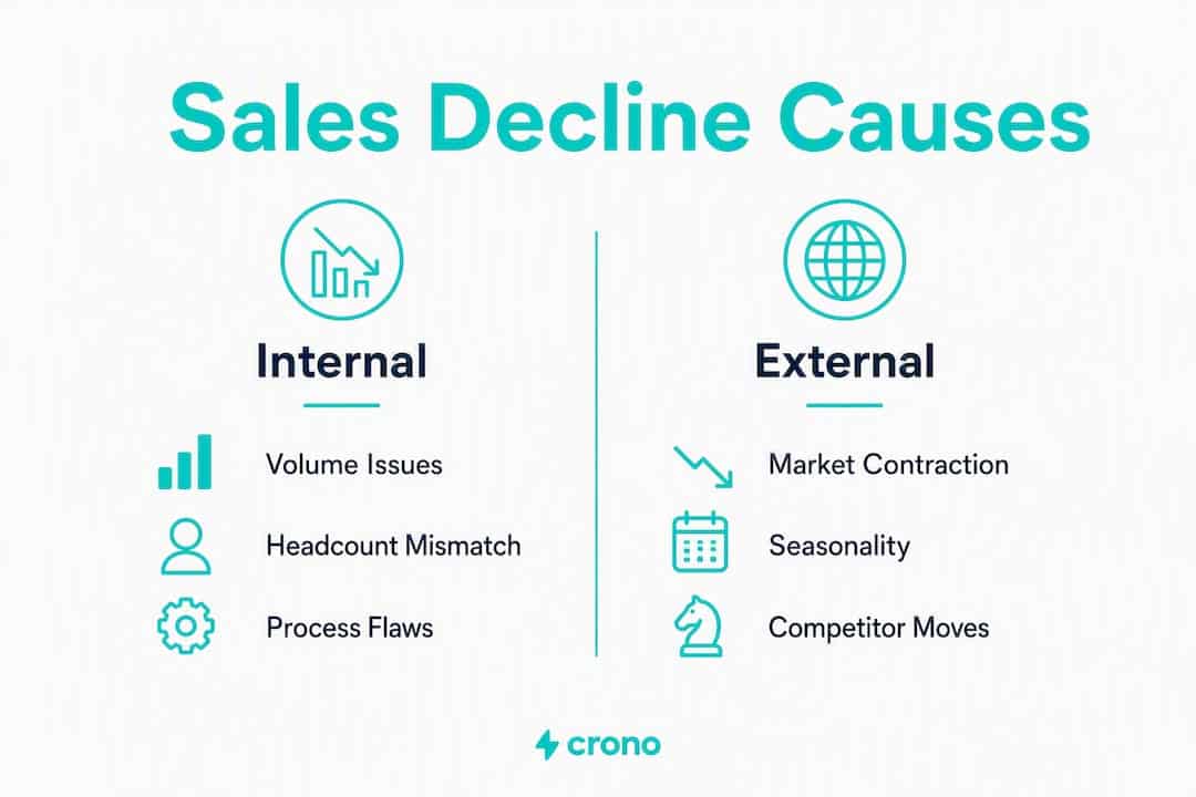 Infographic comparing internal vs external sales decline causes