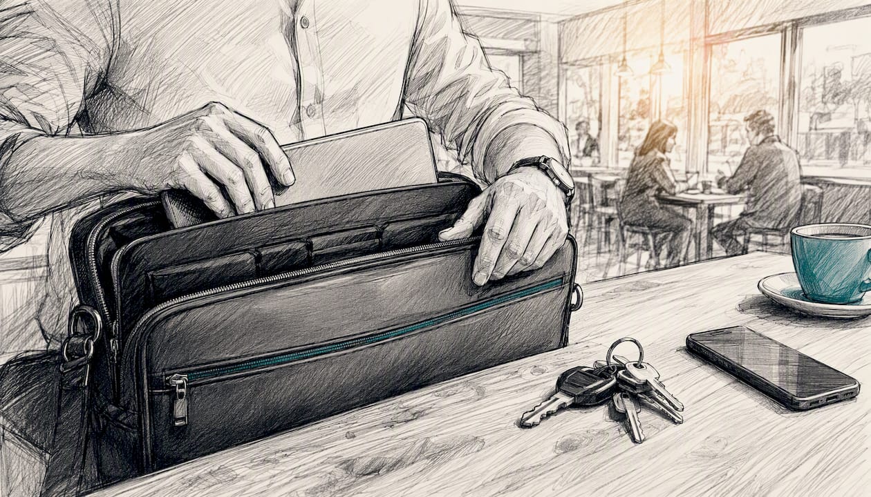 Close-up of professional packing briefcase