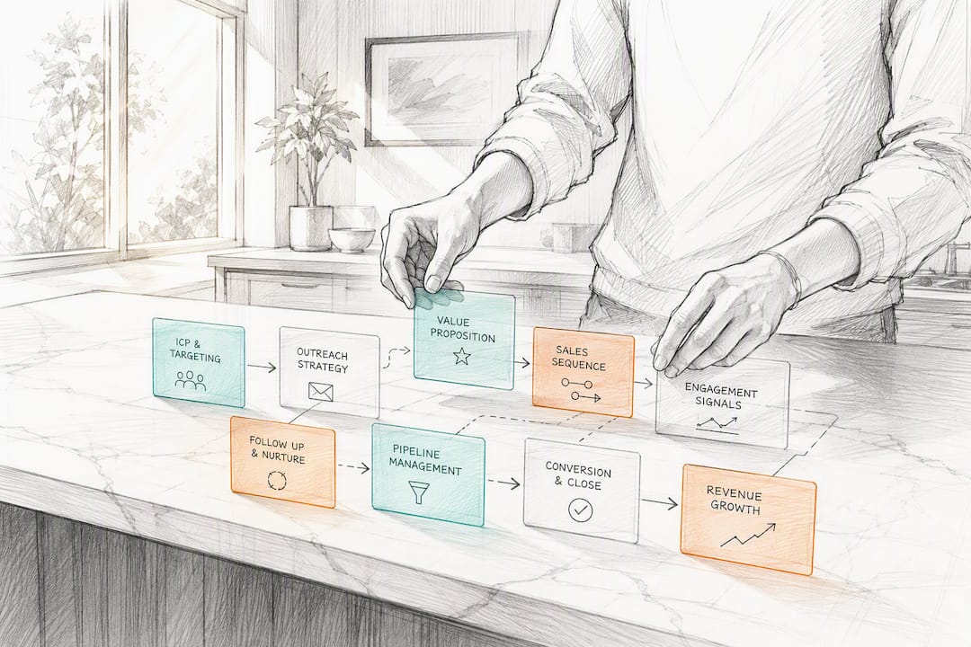 Hands arranging workflow panels for CTA components