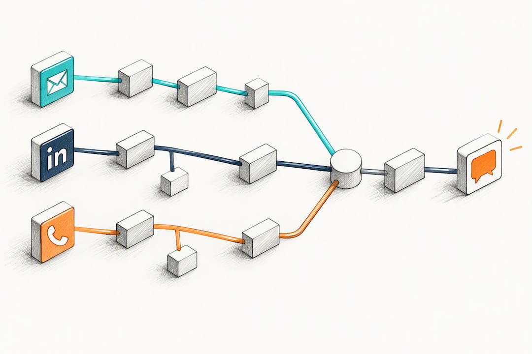 Multichannel outreach sequence flow illustration