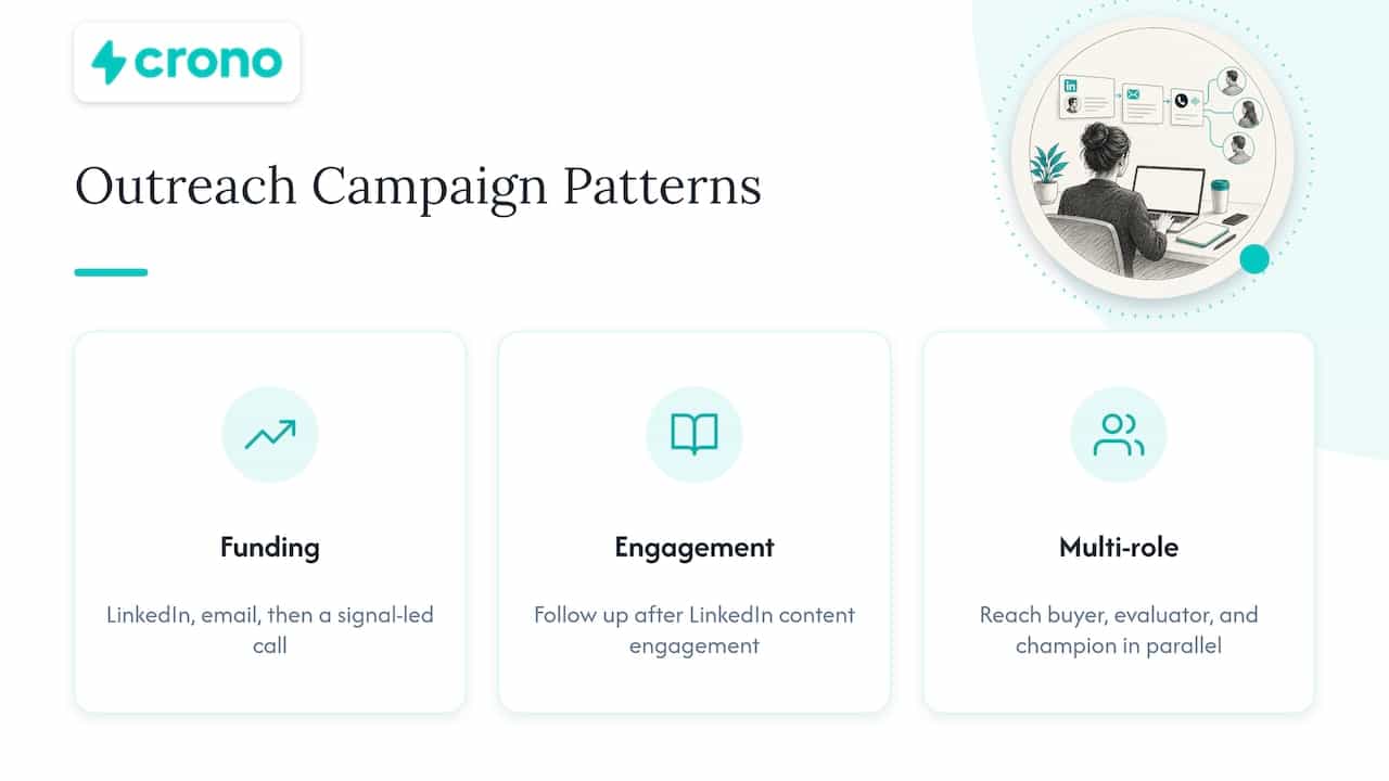 Three B2B outreach campaign patterns compared